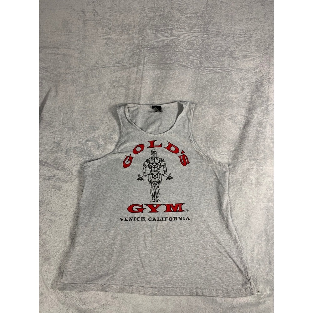 Vtg Gold's Gym Venice, California Logo Muscle Tank Top Mens XL Gray Heather